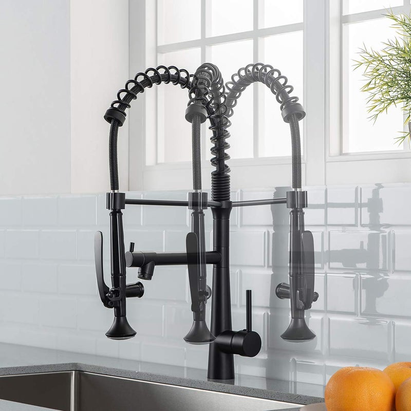 AIMADI Black Kitchen Faucet with Sprayer,Commercial Faucet Kitchen Single Handle Spring Pull Down Kitchen Sink Faucet with LED Light,Matte Black - Image 4